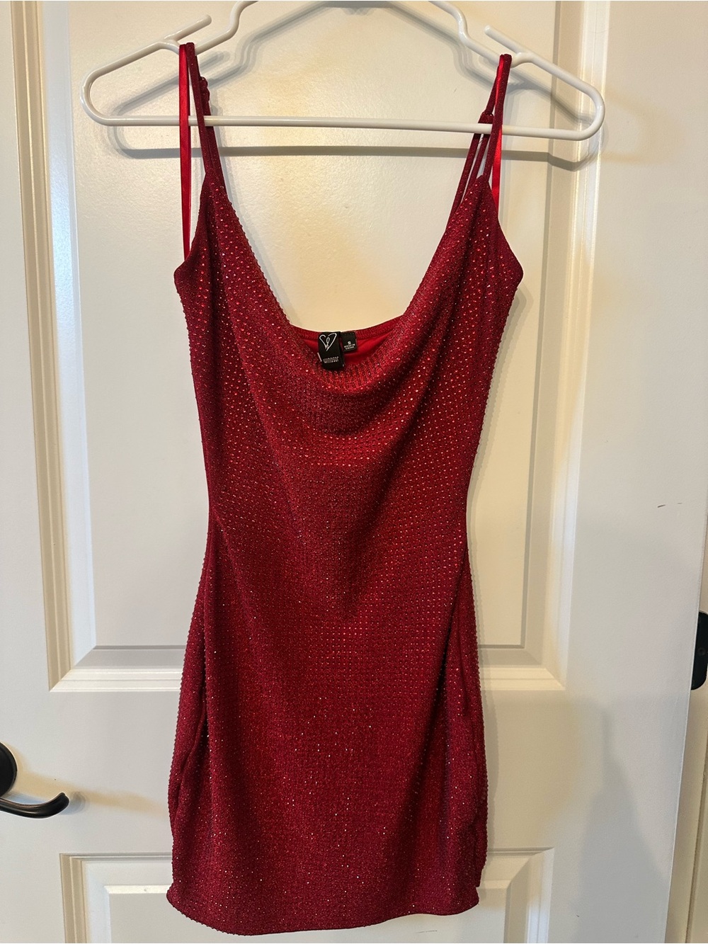 Windsor Red Sparkle Cowl Neck Mini Dress